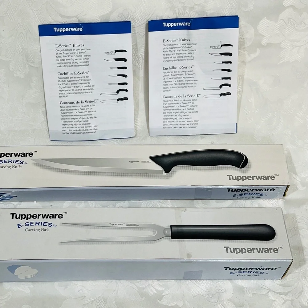 NEW (NIB) Tupperware E-Series Carving Knife and Fork Set - Black (LAST one)